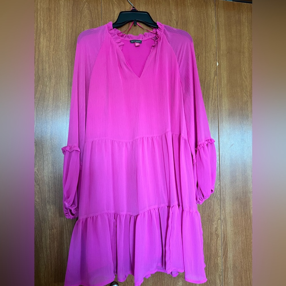 Pink long sleeve flowy dress.